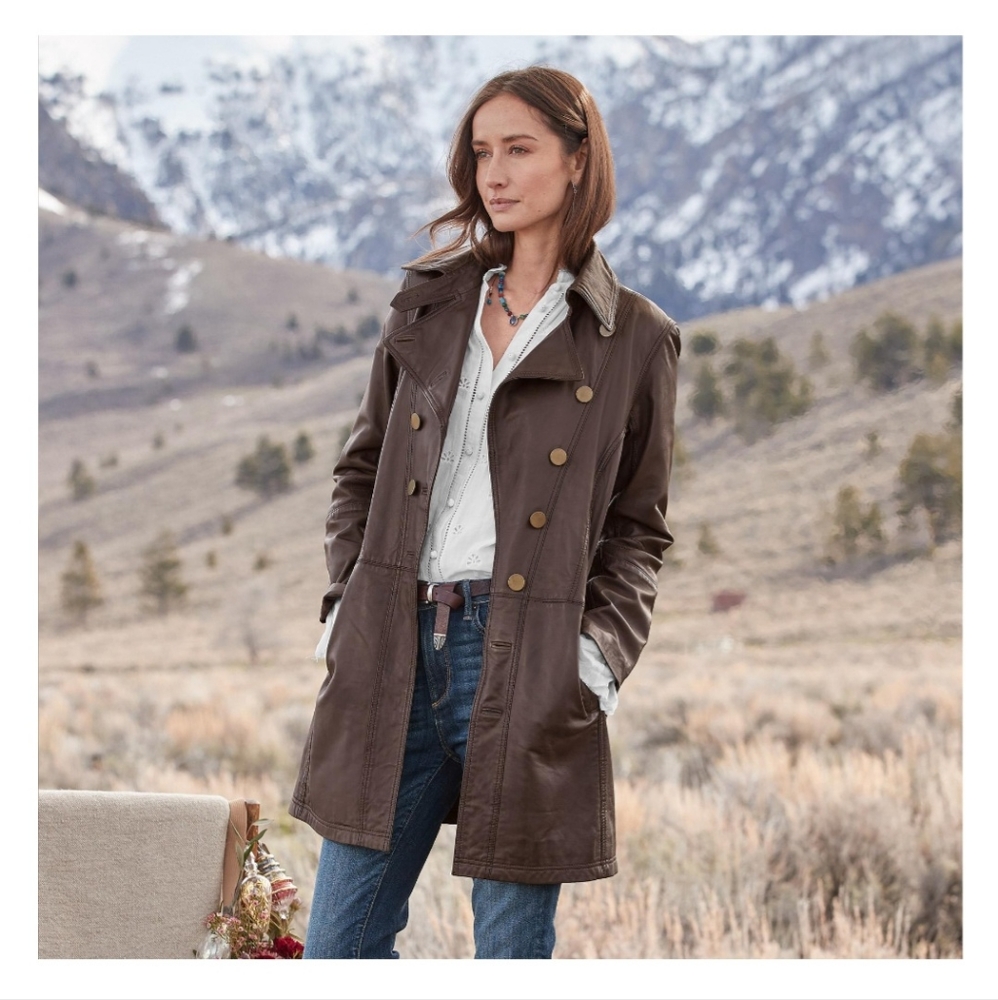 Like New! EUC SUNDANCE Carmichael Leather Trench Coat in Fossil size S